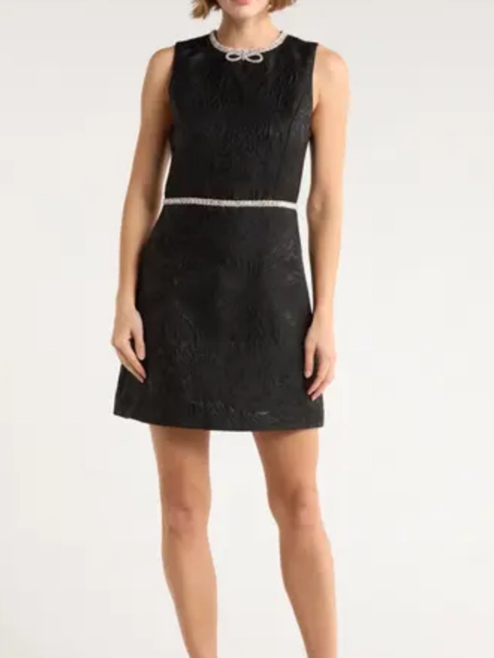 Alice + Olivia Crystal Ellis Black Dress with Crystal Bow Necklace Size 4